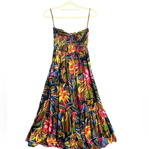 Aerie Womens Sun Dress XS Floral Smocked Bodice Strapless Ruffle Flare Bottom - Picture 4 of 5
